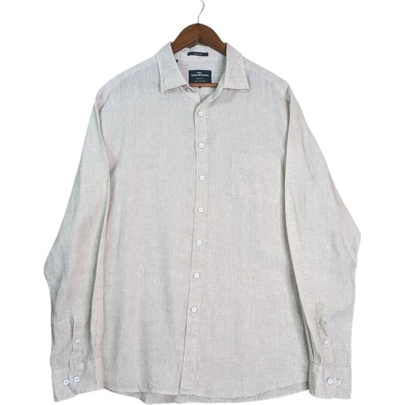 Rodd & Gunn 100% Linen Button Front Shirt Mens 2XL Heather Cream Beige Long Slee - Picture 1 of 8